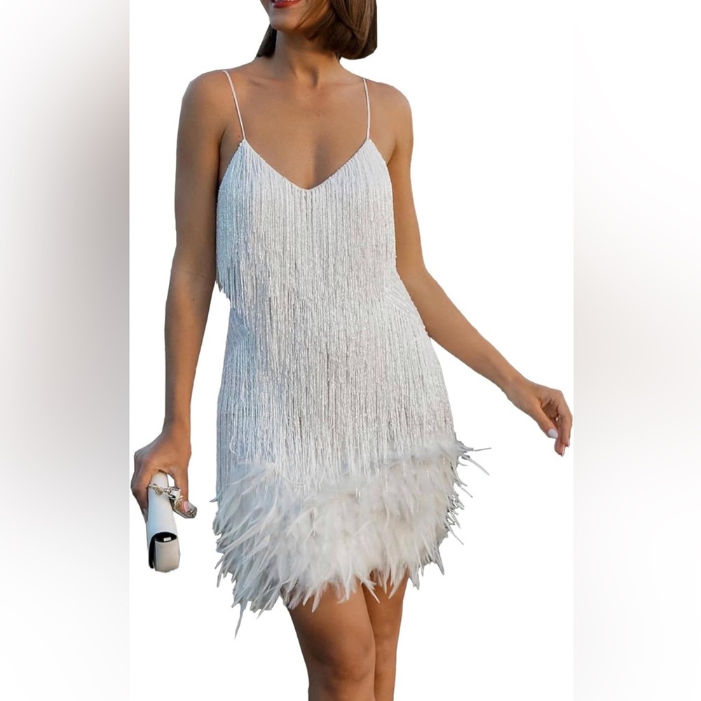 Classy Fitted Fringe Dress 🤍✨
